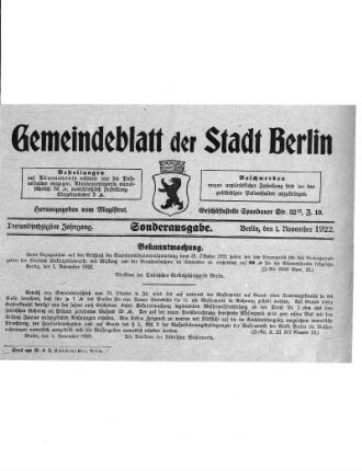 Sonderausgabe, 1. November 1922