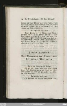 Fünftes Hauptstück. Das Sacrament des Altars, oder des heiligen Abendmahls.