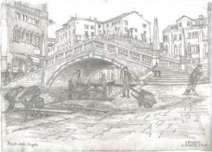 Wach, Hugo; Venedig (Italien); "Venezia ein architektonisches Portrait in Lithographien von H.C.C. Wach. Zweiter Teil: Blatt 37-69", Vorzeichnungen für geplante Publikation - Ponte delle Guglie (Perspektive)