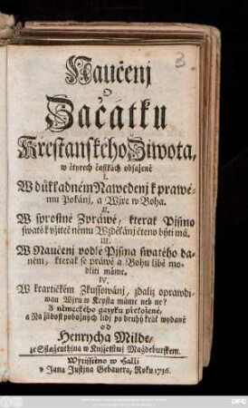 Naučenj O Začatku Křestanského Žiwota, w čtyrech časikách obsažené ...