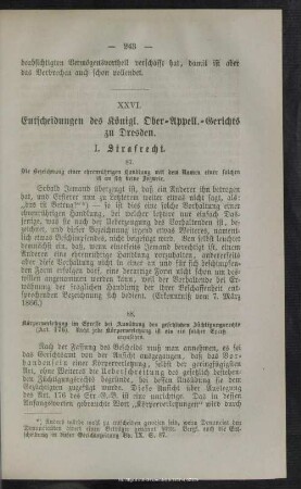 XXVI. Entscheidungen des Königl. Ober-Appell.-Gerichts zu Dresden