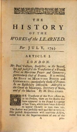 The history of the works of the learned. 1743,2