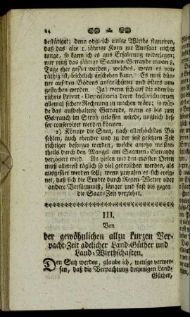 III. Von der gewöhnlichen allzu kurzen Verpacht-Zeit adelicher Land-Güther und Land-Wirthschaften.