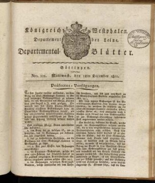 Nro. 101. Mittwoch, den 18ten Dezember 1811 [-] Nro. 104. Sonnabend, den 28ten December 1811