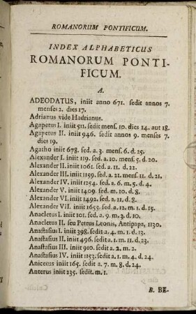 Index Alphabeticus Romanorum Pontificum.
