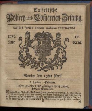 17. Stueck, Montag den 19ten April 1756