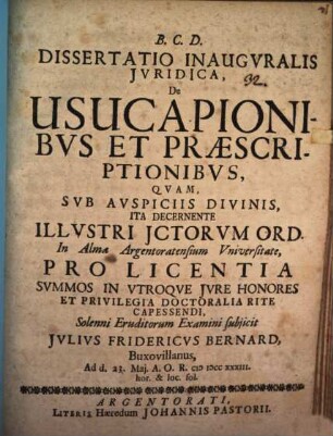 Diss. inaug. iur. de usucapionibus et praescriptionibus