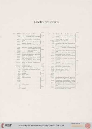 Tafelverzeichnis