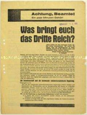 Flugblatt der SPD gegen die NSDAP und Aufruf zur Wahl von Paul von Hindenburg zum Reichspräsidenten 1932