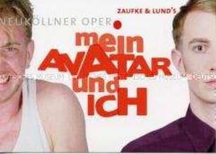 Werbepostkarte der Neuköllner Oper für das Musical "Mein Avatar und ich"