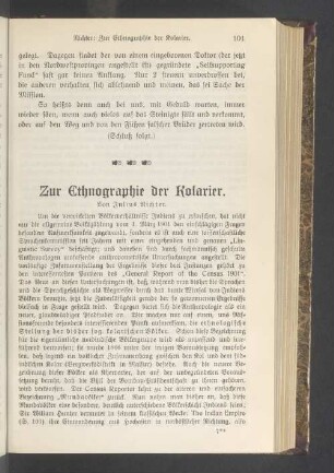 Zur Ethnographie der Kolarier