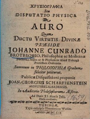 Chrysiographia Seu Disputatio Physica De Auro