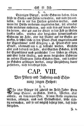 Cap VIII. Von Pflantz- und Aufbring- auch Schonung jungen Holtzes.