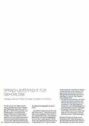 Sprachunterricht für Gehörlose : Kolloquium der Kommission für Fragen der Sprachentwicklung
