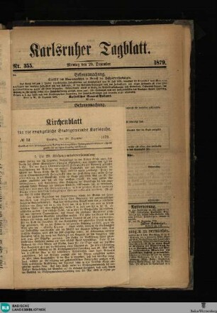 Karlsruher Tagblatt, Kirchenblatt für die evangelische Stadtgemeinde Karlsruhe No. 12