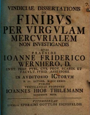 Vindiciae dissertationis de finibus per virgulam mercurialem non investigandis
