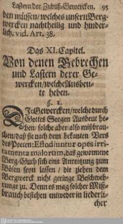 Das XI. Capitel. Von denen Gebrechen und Lastern derer Gewercken/welche Ausbeute heben.