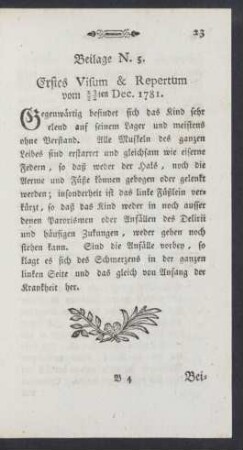 Beilage N. 5. Erstes Visum & Repertum vom 13/24ten Dec. 1781