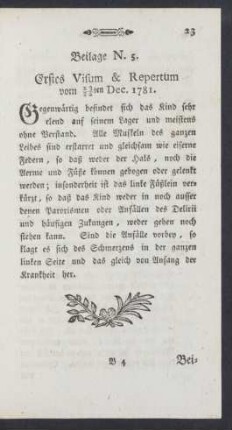 Beilage N. 5. Erstes Visum & Repertum vom 13/24ten Dec. 1781