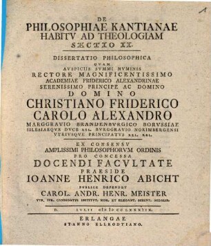 De philosophiae Kantianae habitu ad theologiam sectio II. : Dissertatio philosophica