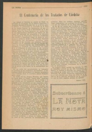 El centenaria de los Tratados de Córdoba