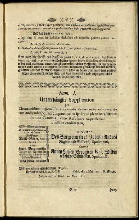 Num. I. Unterthänigste Supplication. - Num. III. Unterthänigst - Schrift - statt mündlicher Recess ...