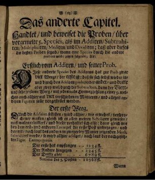 Das anderte Capitel. Handlet, und beweiset die Proben, über vorgemelte 5. Species, [...]