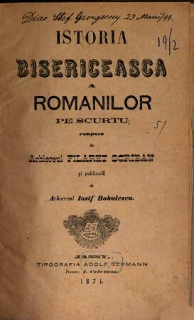 Istoria bisericeasca românilor pe scurtu