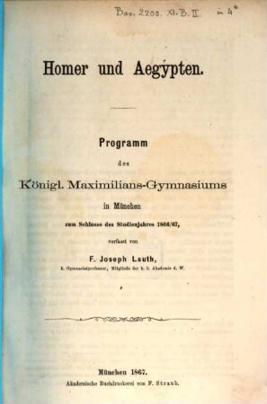 Homer und Aegypten