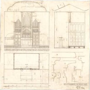 Fischer, Theodor; Gaggstatt; Ev. Kirche - Orgel (Grundriss, Ansicht, Schnitt, Details)
