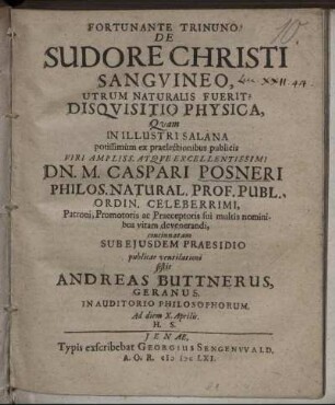 De Sudore Christi Sanguineo, Utrum Naturalis Fuerit? Disquisitio Physica