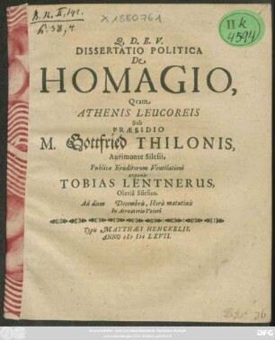 Dissertatio Politica De Homagio