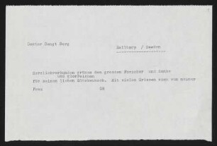 Brief von Gerhart Hauptmann an Bengt Berg