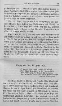 Einzug der 76er, 17.Juni 1871.