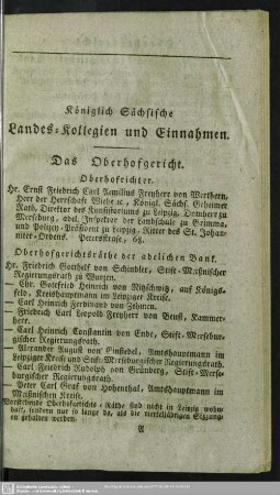 Königlich Sächsische Landes-Kollegien und Einnahmen