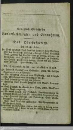 Königlich Sächsische Landes-Kollegien und Einnahmen