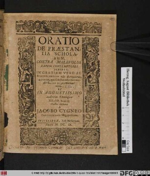 Oratio De Praestantia Scholarum, Contra Malevolos Earum Contemptores Scripta