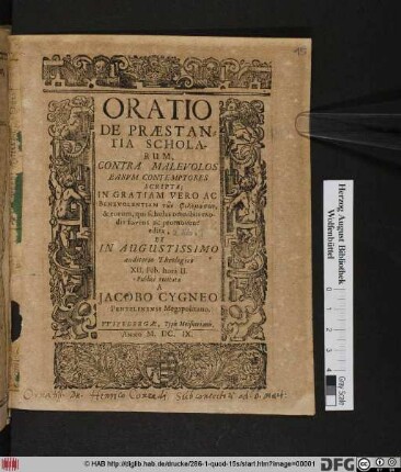 Oratio De Praestantia Scholarum, Contra Malevolos Earum Contemptores Scripta