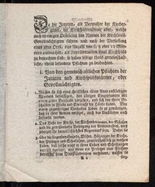 I. Von den gemeinschaftlichen Pflichten der Juraten und Kirchspielsmänner, oder Gevollmächtigten.
