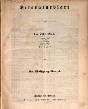 Morgenblatt für gebildete Leser. Literaturblatt. 1846