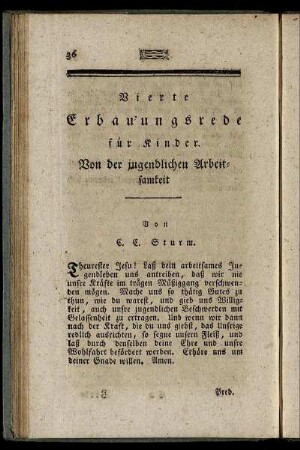 Vierte Erbauungsrede für Kinder. Von der jugendlichen Arbeitsamkeit.