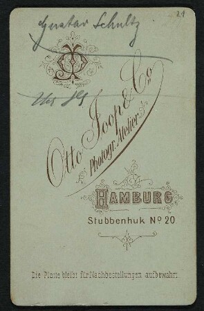 Porträt Gustav Schultz : Foto-/Bildersammlung Stenografische Sammlung. Porträt Gustav Schultz. Photographie. Carte de visite (um 1893; Otto Joop & Co.). Dresden: SLUB P a 1153
