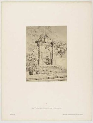 Das Tuchmachertor auf dem Platz an der Frauenkirche in der Altstadt von Meißen, Blatt 15 aus der Mappe "Meißen" nach Federzeichnungen von Bernhard Mannfeld