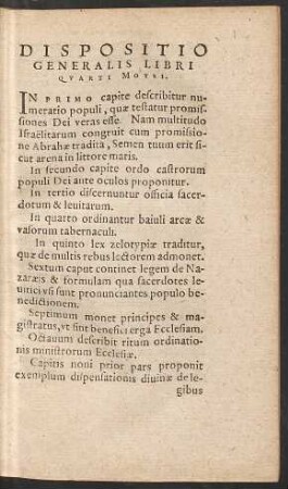 Dispositio Generalis Libri Quarti Moysi.