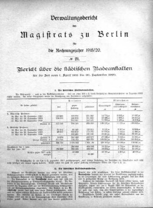 No. 21 Bericht über die städtischen Badeanstalten