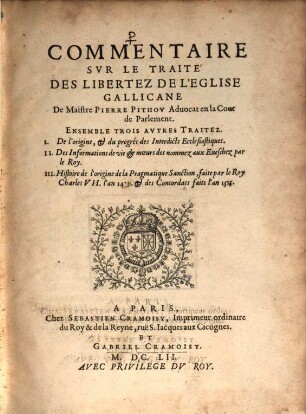 Commentaire sur le traité de libertéz de l'Église gallicane