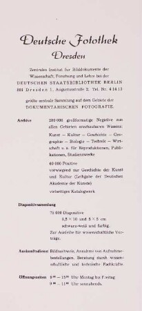 Informationsblatt der Fotothek : Informationsblatt über die Deutsche Fotothek