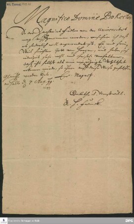 Brief von August Hermann Francke an [Heinrich von Bode].