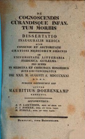 De cognoscendis curandisque infantum morbis : Diss. inaug. med.