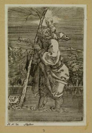 Der heilige Christophorus mit zurückgewandtem Kopfe